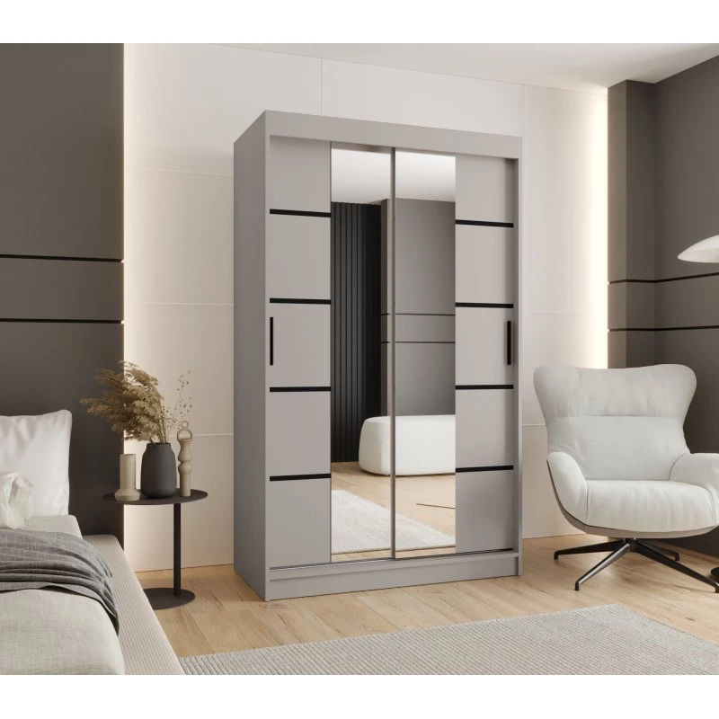 Schmaler Kleiderschrank mit Schiebetüren, 120 cm breit, CASANDRA – Kaschmir/Schwarz
