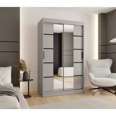 Schmaler Kleiderschrank mit Schiebetüren, 120 cm breit, CASANDRA – Kaschmir/Schwarz