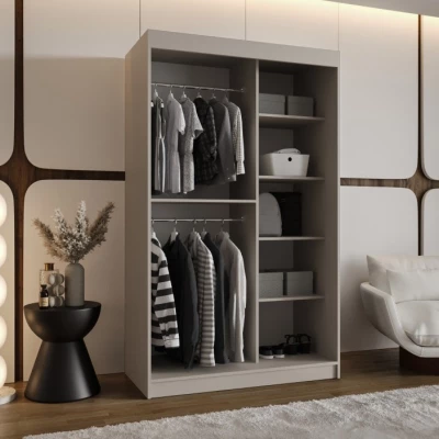 Schmaler Kleiderschrank mit Schiebetüren, 120 cm breit, CASANDRA – Kaschmir/Schwarz