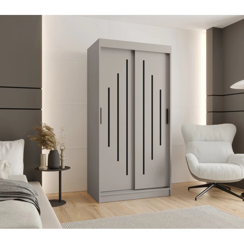 Kleiderschrank CASANDRA 100 cm mit Schiebetüren – Kaschmir/Schwarz