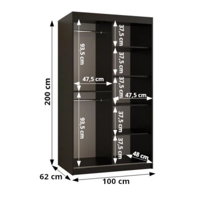 Kleiderschrank CASANDRA 100 cm mit Schiebetüren – Kaschmir/Schwarz