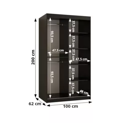 Kleiderschrank CASANDRA 100 cm mit Schiebetüren – Kaschmir/Schwarz