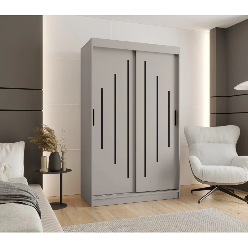 Kleiderschrank CASANDRA, 120 cm, mit Schiebetüren – Kaschmir/Schwarz