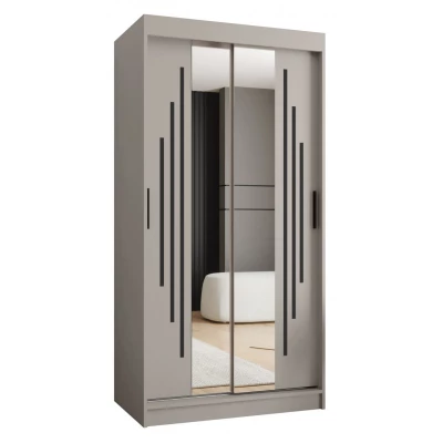 Kleiderschrank CASANDRA 100 cm mit Spiegel - Kaschmir / Schwarz