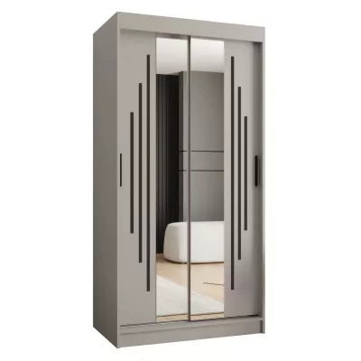 Kleiderschrank CASANDRA 100 cm mit Spiegel - Kaschmir / Schwarz
