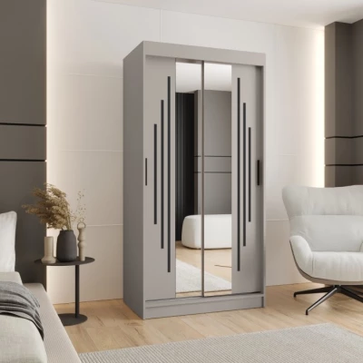 Kleiderschrank CASANDRA 100 cm mit Spiegel - Kaschmir / Schwarz
