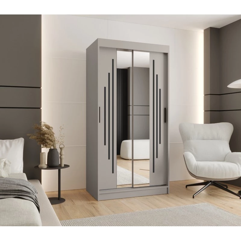 Kleiderschrank CASANDRA 100 cm mit Spiegel - Kaschmir / Schwarz