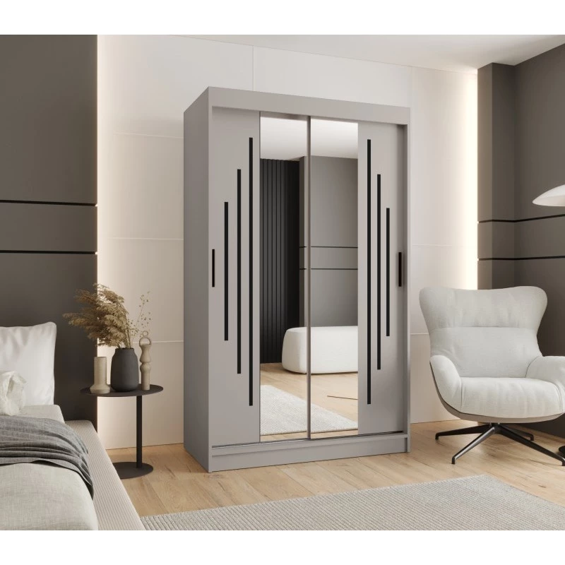 Kleiderschrank CASANDRA 120 cm mit Spiegel - Kaschmir / Schwarz
