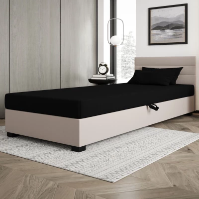 Polsterbett 80x195 KASANDRA 1 mit Stauraum - schwarz/ecru