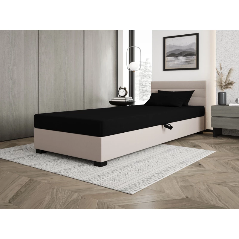 Polsterbett 80x195 KASANDRA 1 mit Stauraum - schwarz/ecru