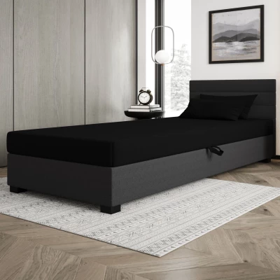 Polsterbett 80x195 KASANDRA 1 mit Stauraum - schwarz/grau