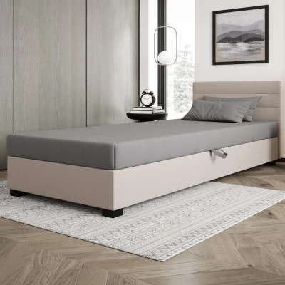 Polsterbett 80x195 KASANDRA 1 mit Stauraum - hellgrau/ecru
