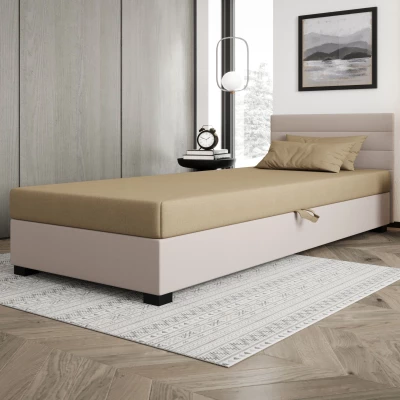 Polsterbett 80x195 KASANDRA 1 mit Stauraum - braun/ecru