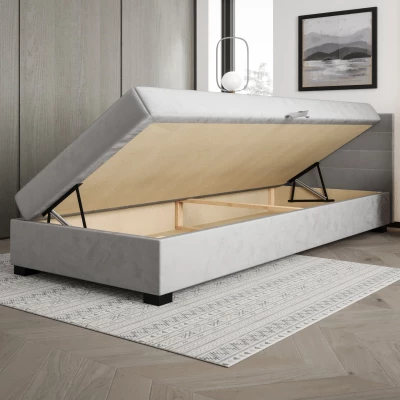 Polsterbett 80x195 KASANDRA 1 mit Stauraum - hellgrau