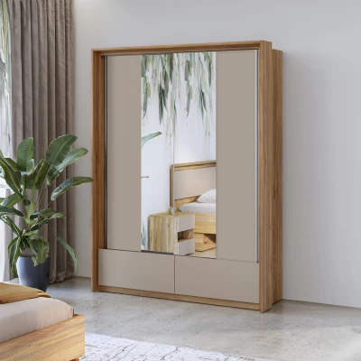 Kleiderschrank 160 cm NOAH mit Schiebetüren - Eiche mauvella / beige
