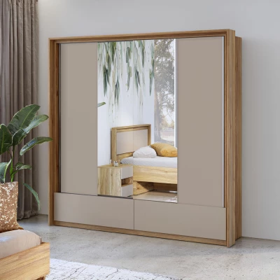 Kleiderschrank 210 cm NOAH mit Schiebetüren - Eiche mauvella / Beige