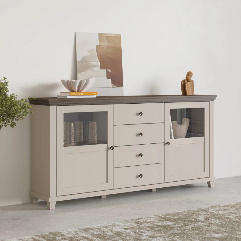 Breite, kombinierte Kommode EROL – Beige/Dunin-Eiche