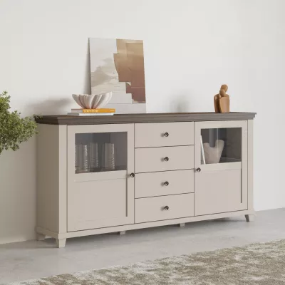 Breite, kombinierte Kommode EROL – Beige/Dunin-Eiche