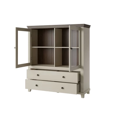 Hohe Kommode mit Glastüren EROL – Beige/Dunin-Eiche