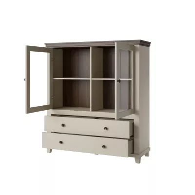 Hohe Kommode mit Glastüren EROL – Beige/Dunin-Eiche