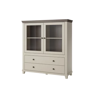 Hohe Kommode mit Glastüren EROL – Beige/Dunin-Eiche
