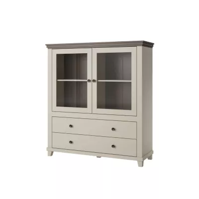 Hohe Kommode mit Glastüren EROL – Beige/Dunin-Eiche