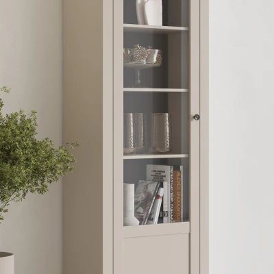 Glasvitrine EROL – beige/duninfarbene Eiche, links