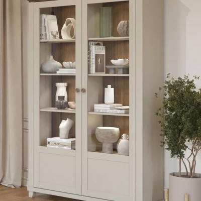 Vitrine mit Glastüren EROL – Beige/Dunin-Eiche