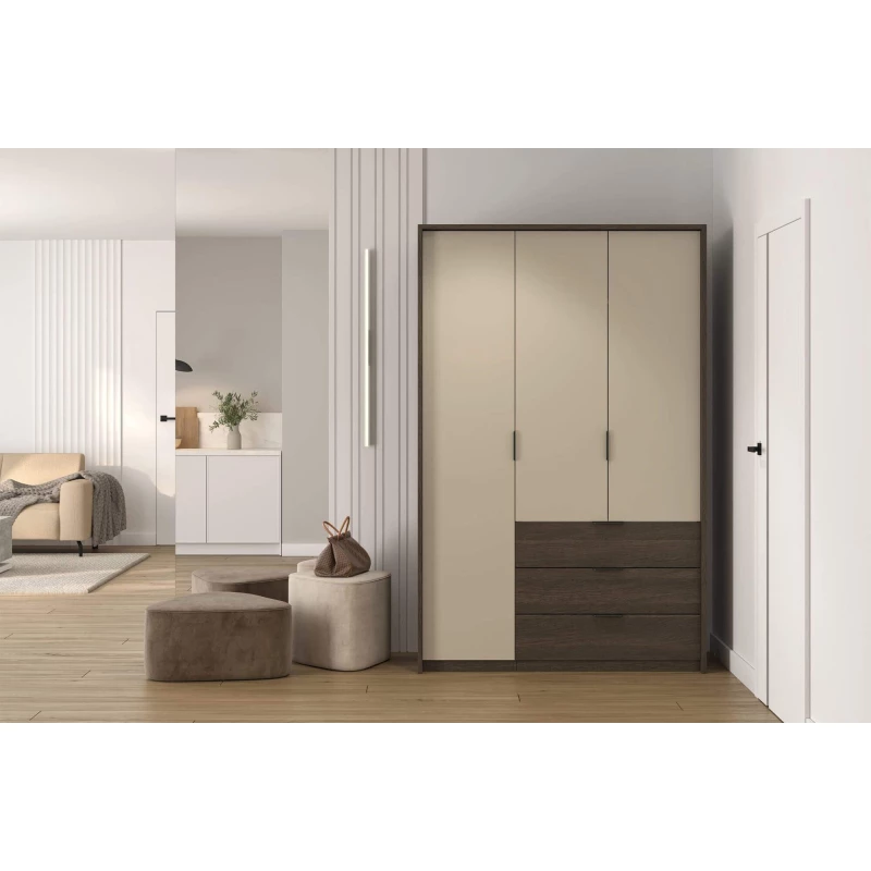 Kleiderschrank 140 cm DEMETRA - Beige / Dunin-Eiche