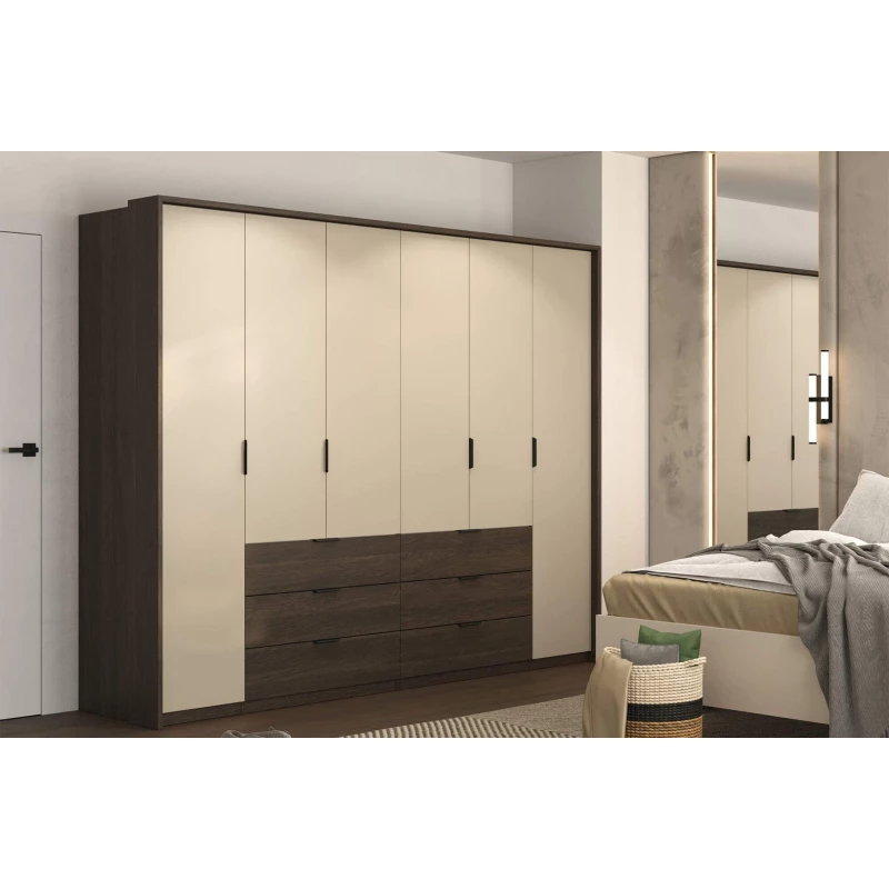 Großer Kleiderschrank 274 cm DEMETRA - beige / dunin Eiche