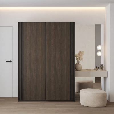 Kleiderschrank 150 cm DIMITRA mit Schiebetüren - Dunin Eiche / Schwarz