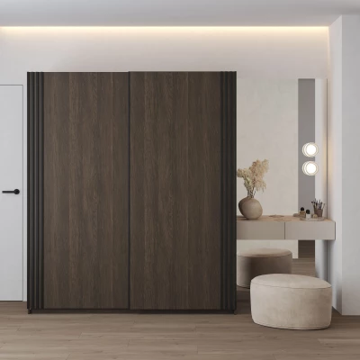 Kleiderschrank 180 cm DIMITRA mit Schiebetüren - Dunin Eiche / Schwarz