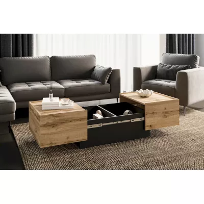 Ausziehbarer Couchtisch DENALI – Wotan-Eiche / Schwarz