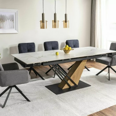 Ausziehbarer Designertisch FARES – weiß / eiche / schwarz