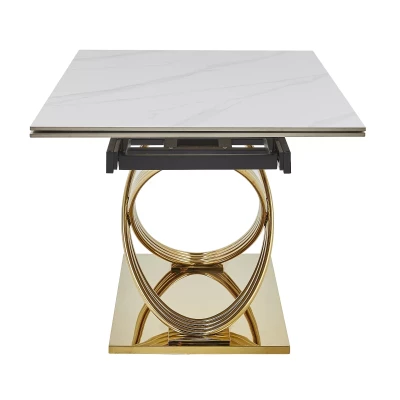 Ausziehbarer Designer-Esstisch NABIL – Weiß/Gold