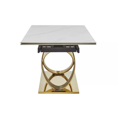 Ausziehbarer Designer-Esstisch NABIL – Weiß/Gold