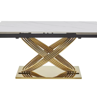 Ausziehbarer Designer-Esstisch NABIL – Weiß/Gold
