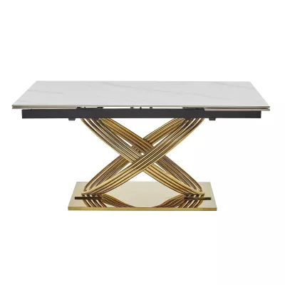 Ausziehbarer Designer-Esstisch NABIL – Weiß/Gold