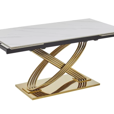 Ausziehbarer Designer-Esstisch NABIL – Weiß/Gold