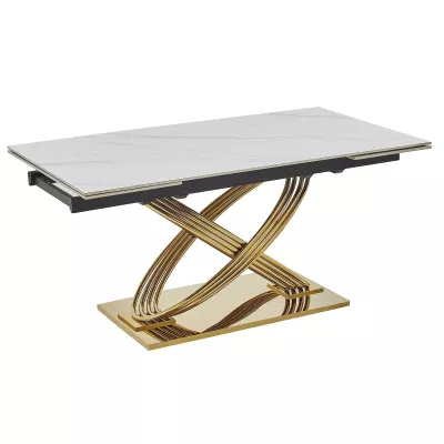 Ausziehbarer Designer-Esstisch NABIL – Weiß/Gold