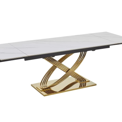 Ausziehbarer Designer-Esstisch NABIL – Weiß/Gold