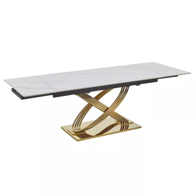 Ausziehbarer Designer-Esstisch NABIL – Weiß/Gold