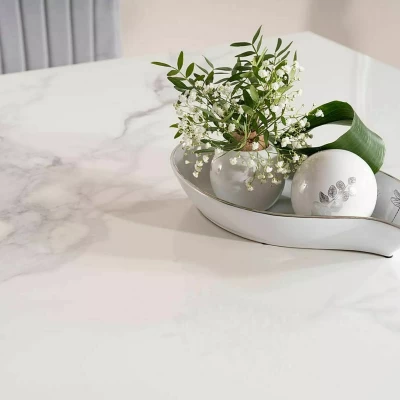 Designer-Esstisch PREDRAG – weißer Marmor / Chrom