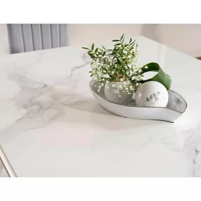 Designer-Esstisch PREDRAG – weißer Marmor / Chrom