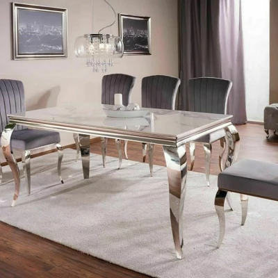 Designer-Esstisch PREDRAG – weißer Marmor / Chrom