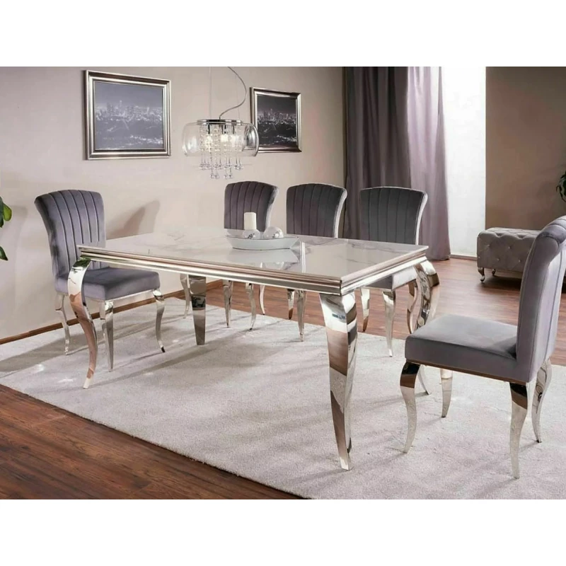 Designer-Esstisch PREDRAG – weißer Marmor / Chrom