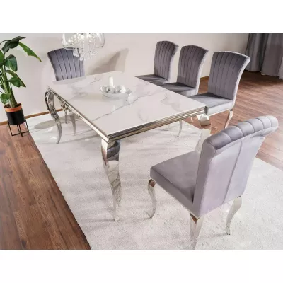 Designer-Esstisch PREDRAG – weißer Marmor / Chrom