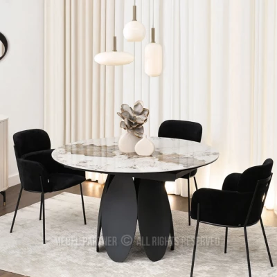 BAWER Designer-Esstisch – weißer Marmor / schwarz