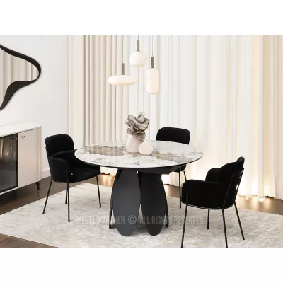 BAWER Designer-Esstisch – weißer Marmor / schwarz
