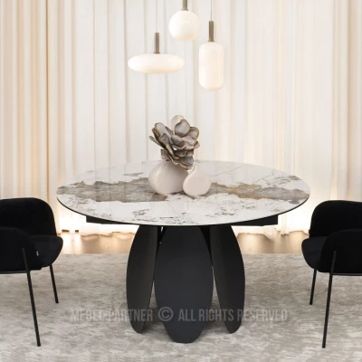 BAWER Designer-Esstisch – weißer Marmor / schwarz